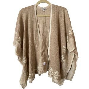 Warm and Cozy Lifestyle Open Front Western‎ Pattern Tan/Cream/ White Poncho
